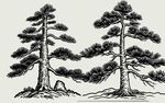 手绘双松图