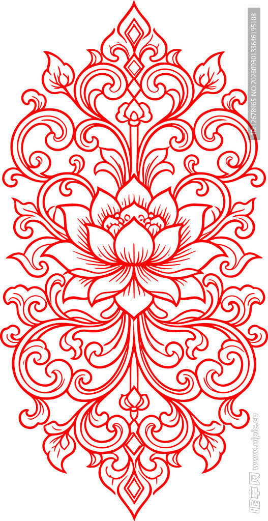 中式古典莲花纹矢量素材
