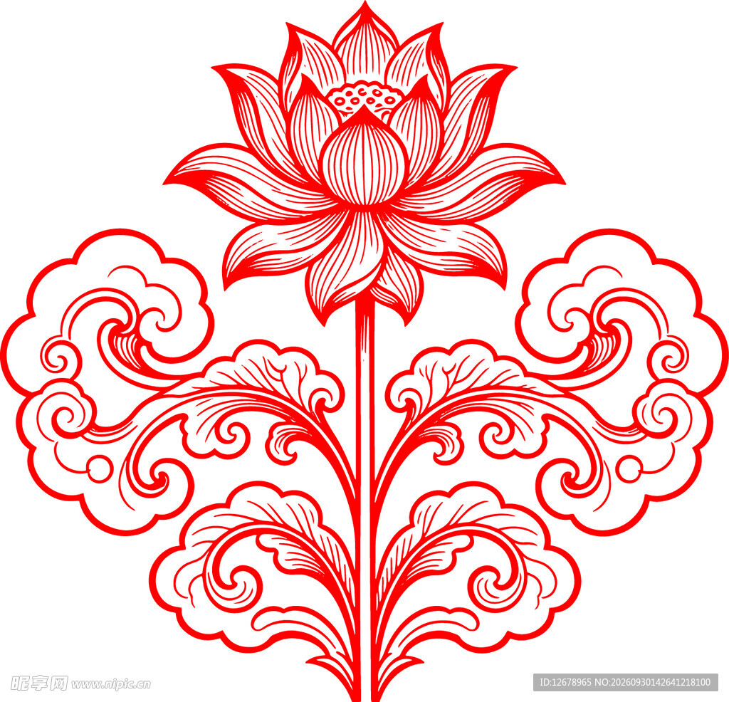 中式传统吉祥莲花纹样