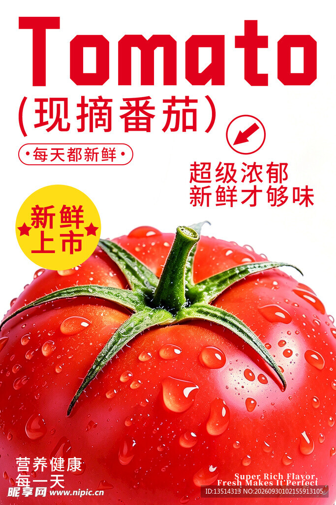 现摘番茄生鲜果蔬海报 新鲜西红