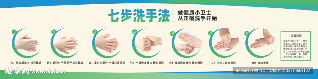 七步洗手法健康卫生科普告示牌