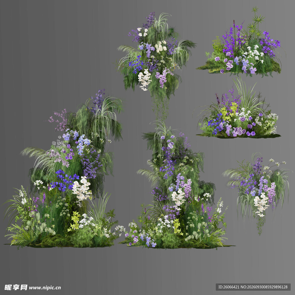 蓝紫色花丛植物素材
