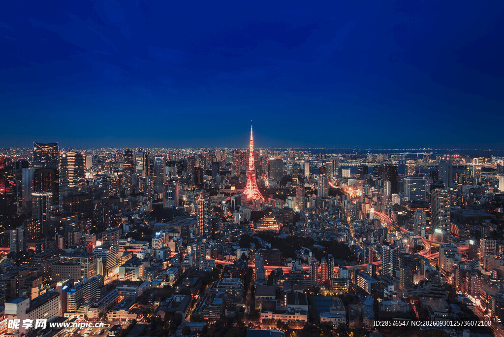 城市夜景航拍全景