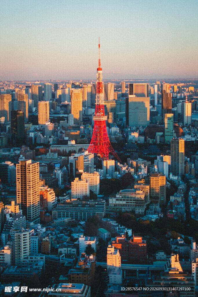 黄昏东京塔城市全景