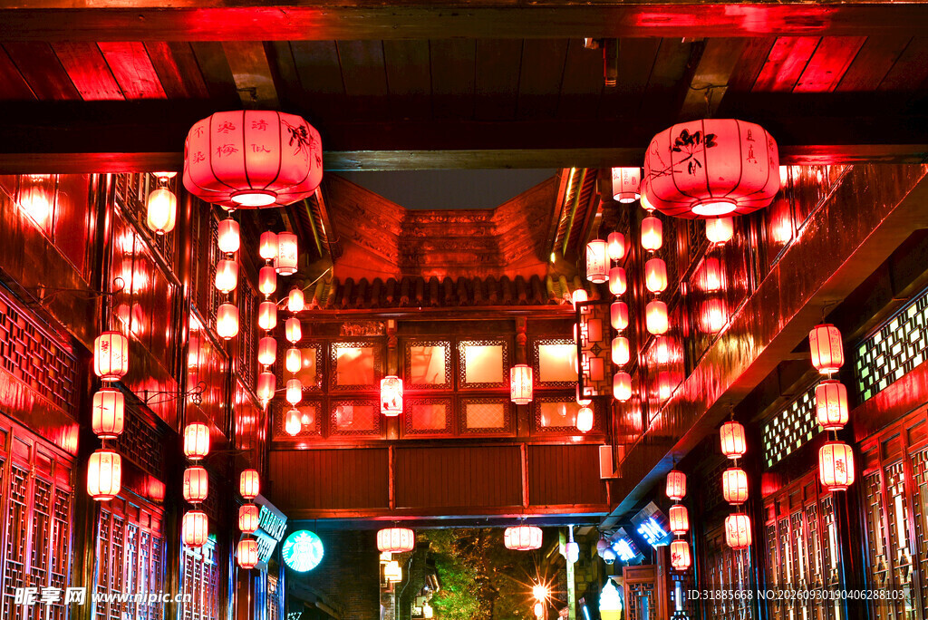 古街红灯笼夜景