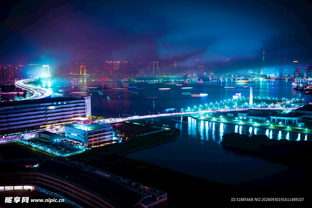 城市滨水夜景