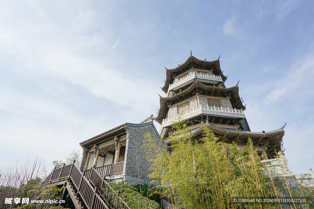中式古塔楼风光