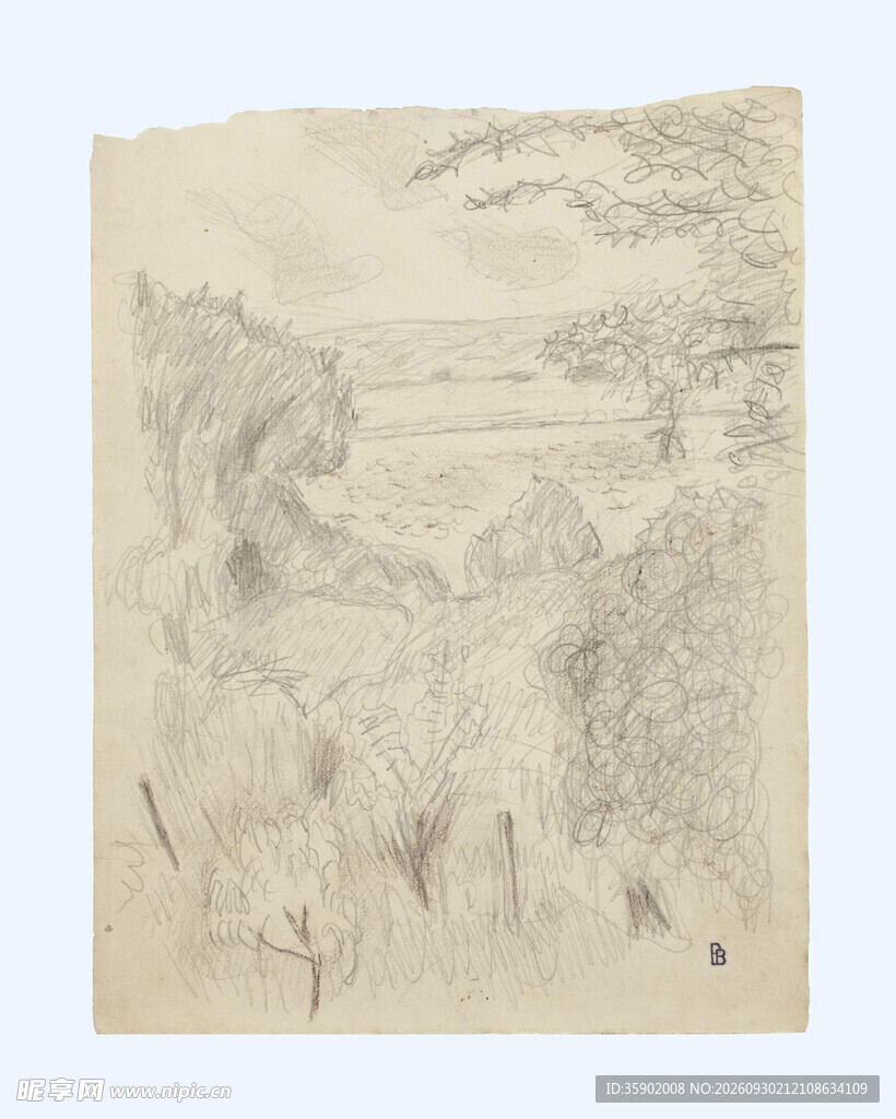 复古山水素描稿