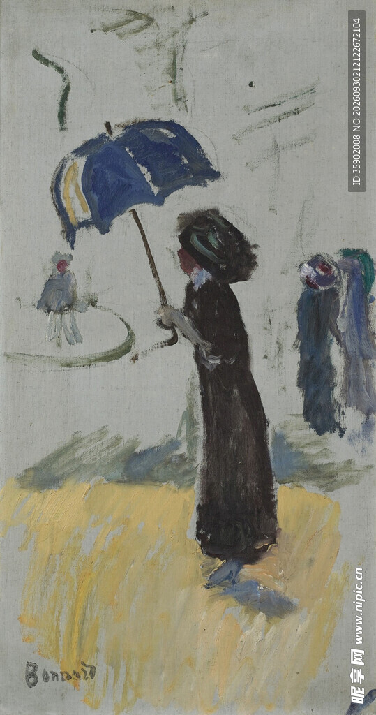 撑伞女子写意油画