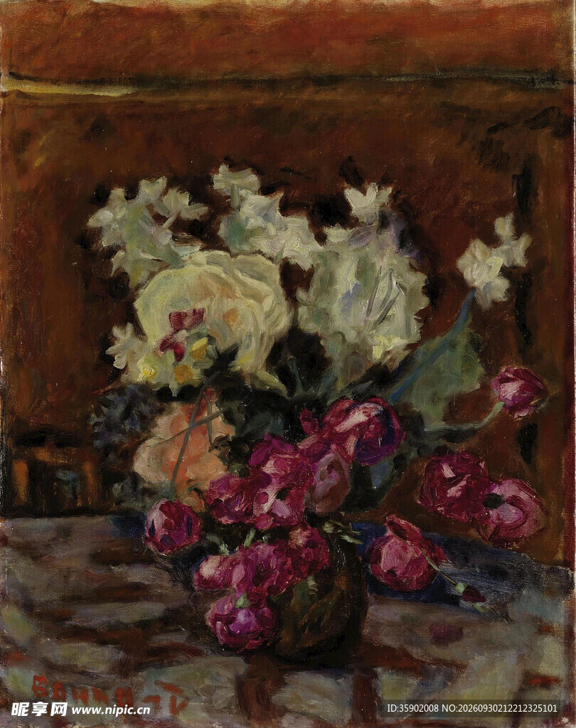 瓶中花卉静物油画