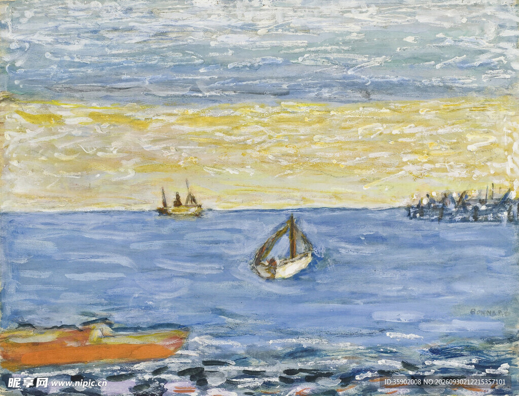 海上帆船风景油画