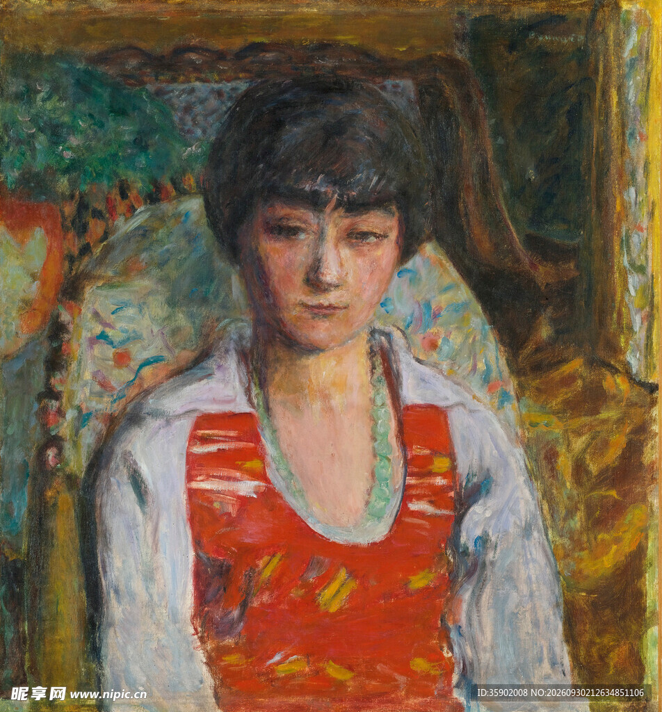 短发少女肖像油画
