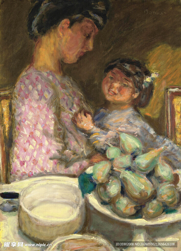 母女温情居家油画