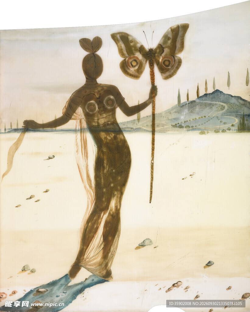 古埃及风持杖女性壁画