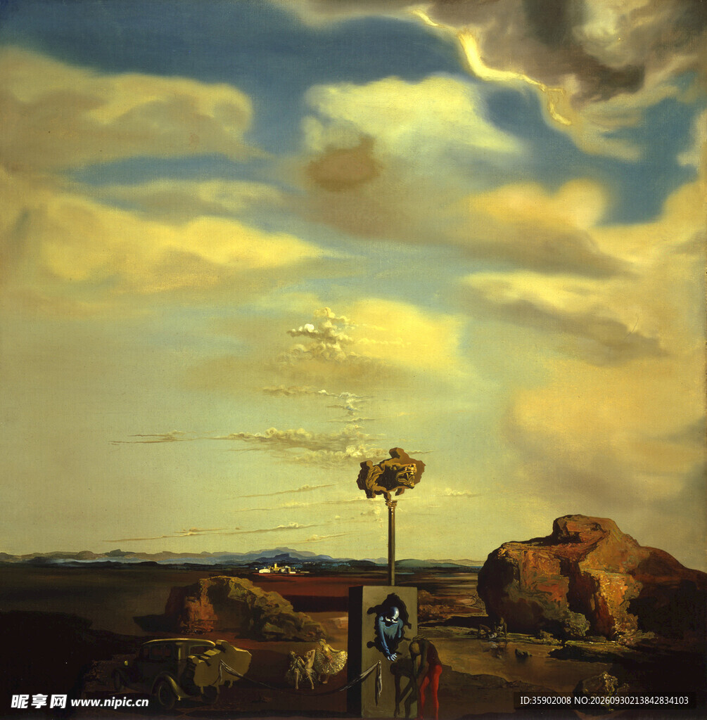 旷野黄昏风景油画