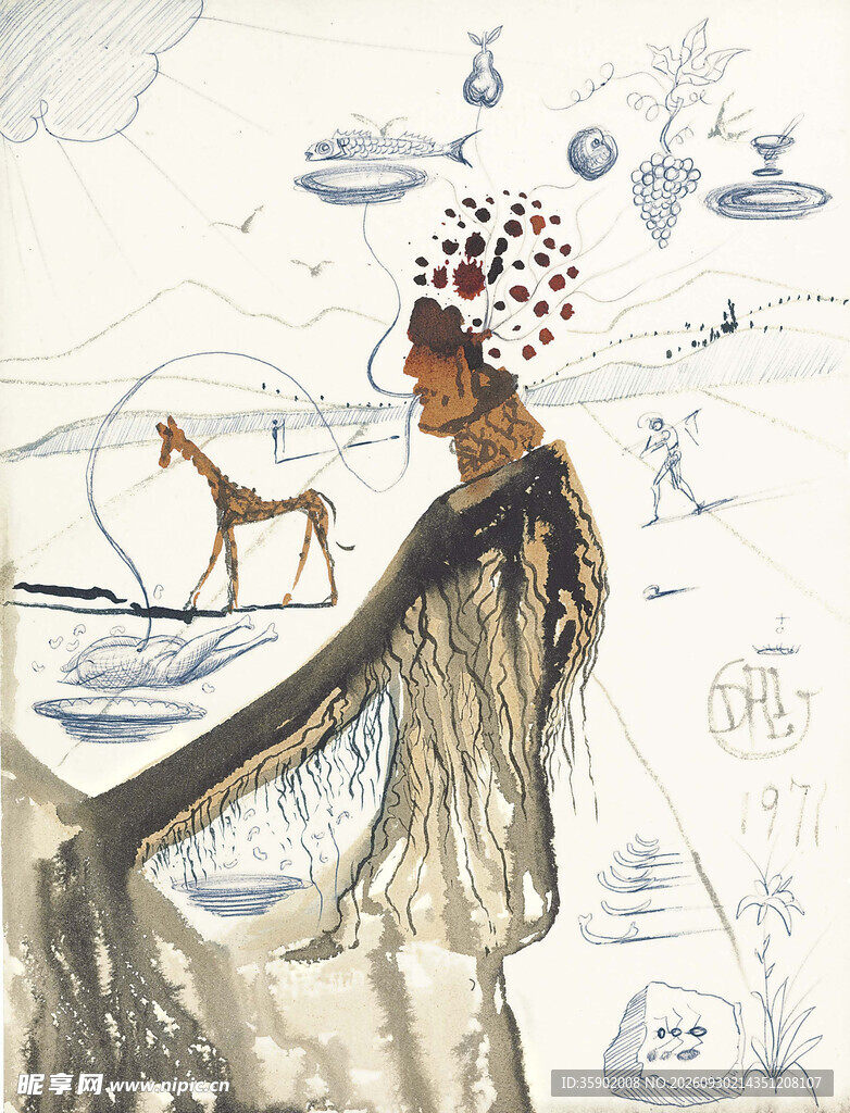 异域女子与长颈鹿插画