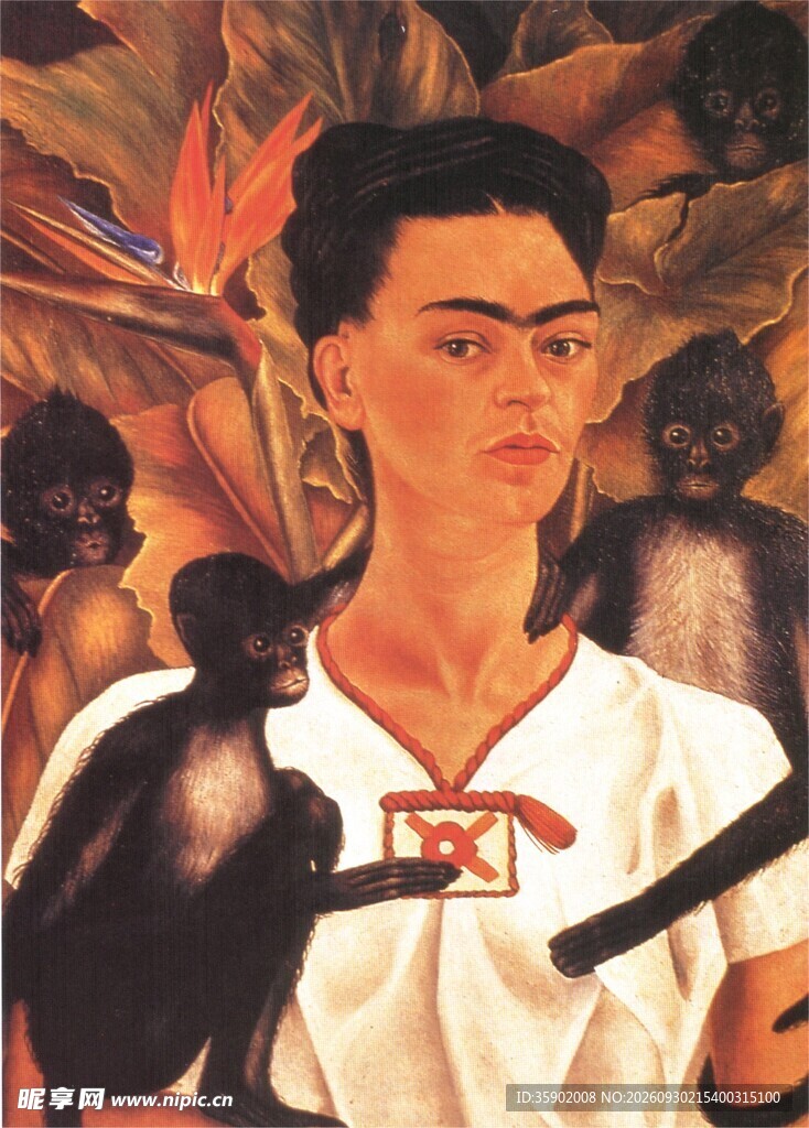 弗里达与猴子自画像