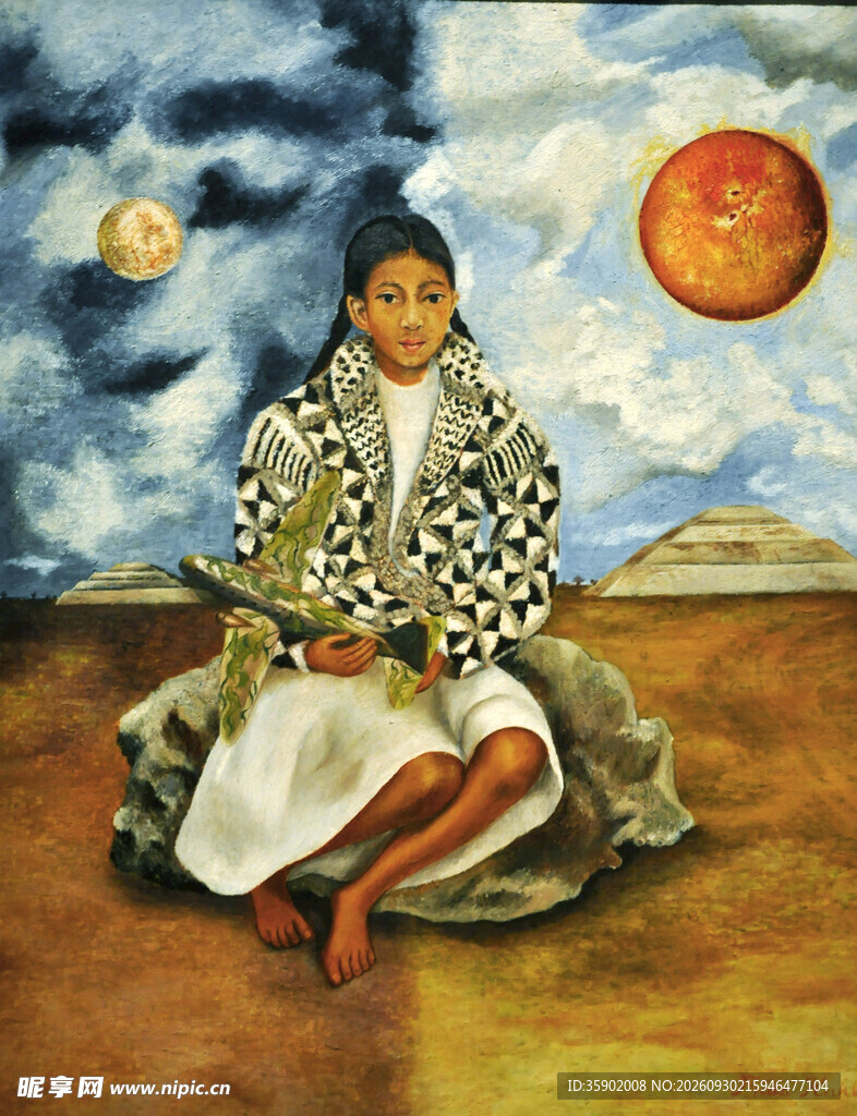 荒漠少女人物油画