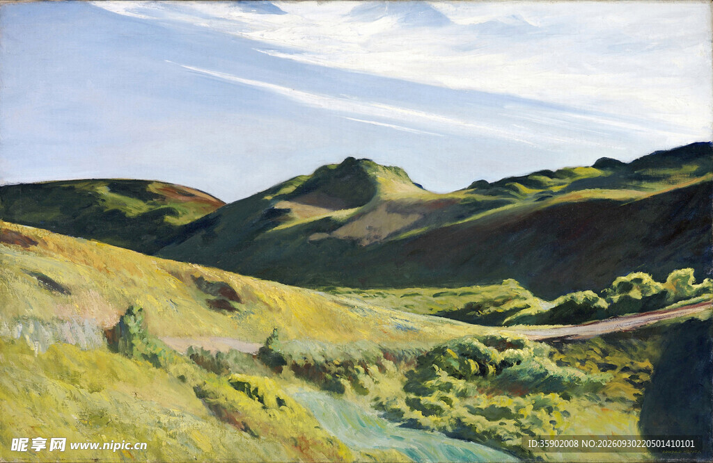 郊野丘陵风景油画