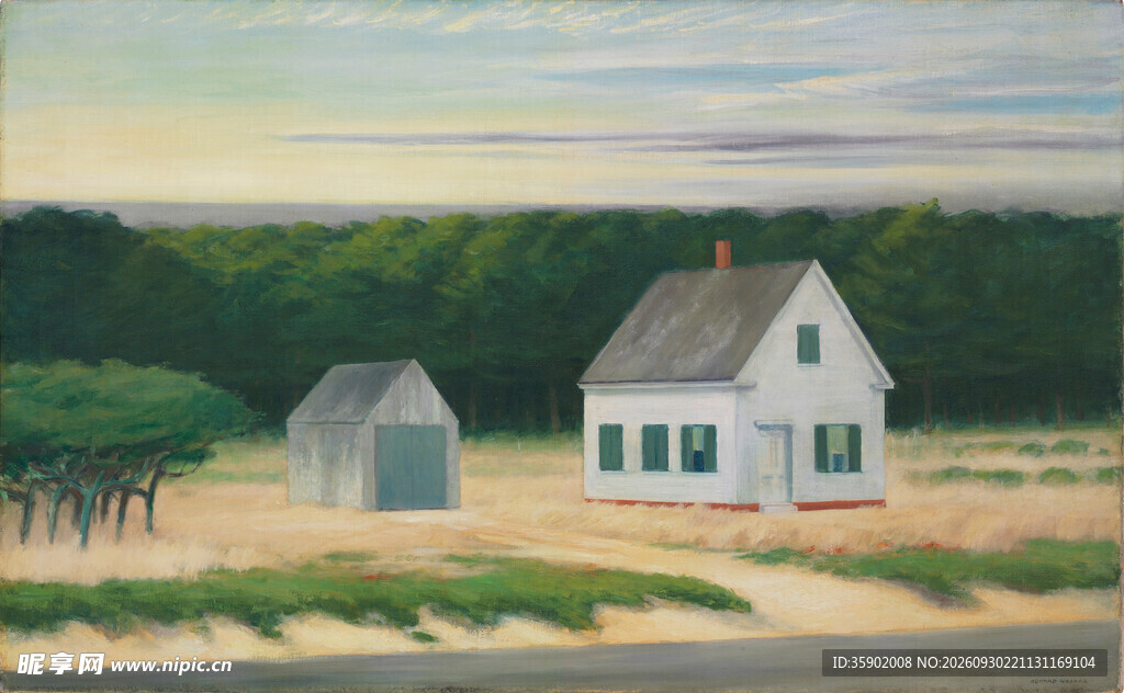 郊野小屋风景油画