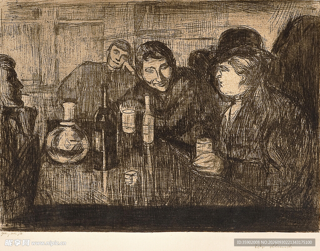 复古酒馆人物版画