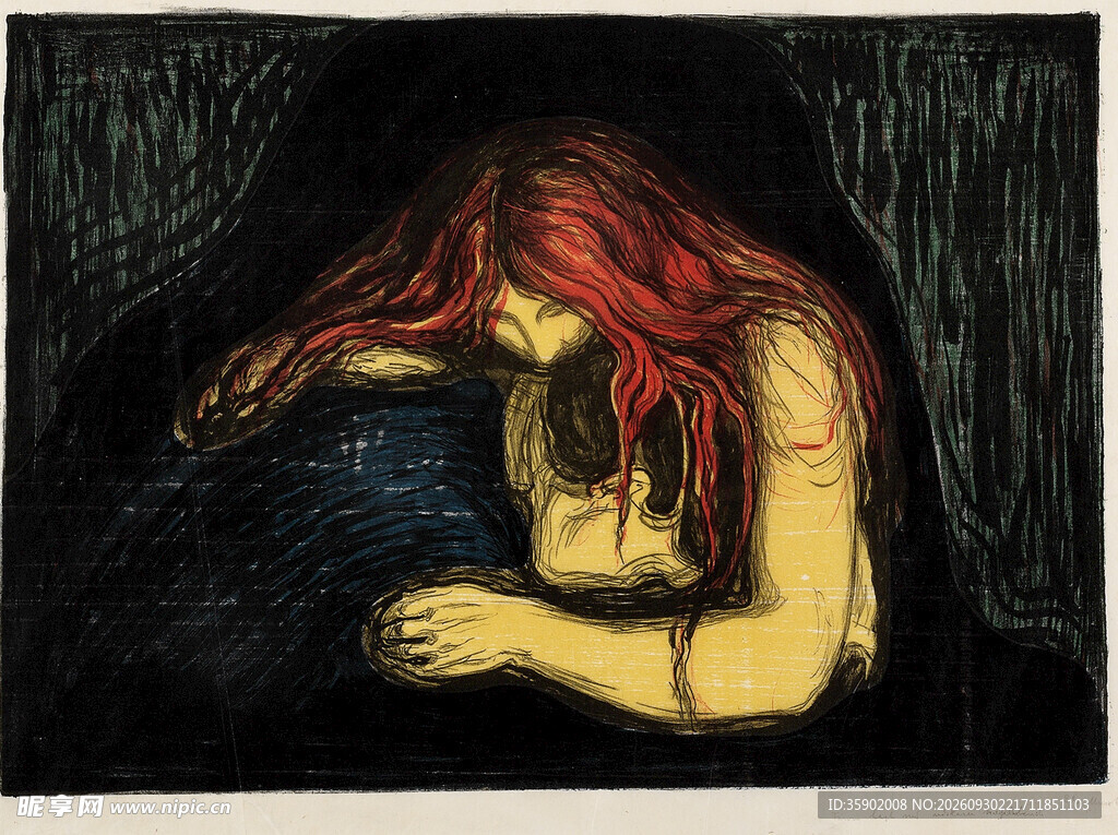 忧伤红发女子版画