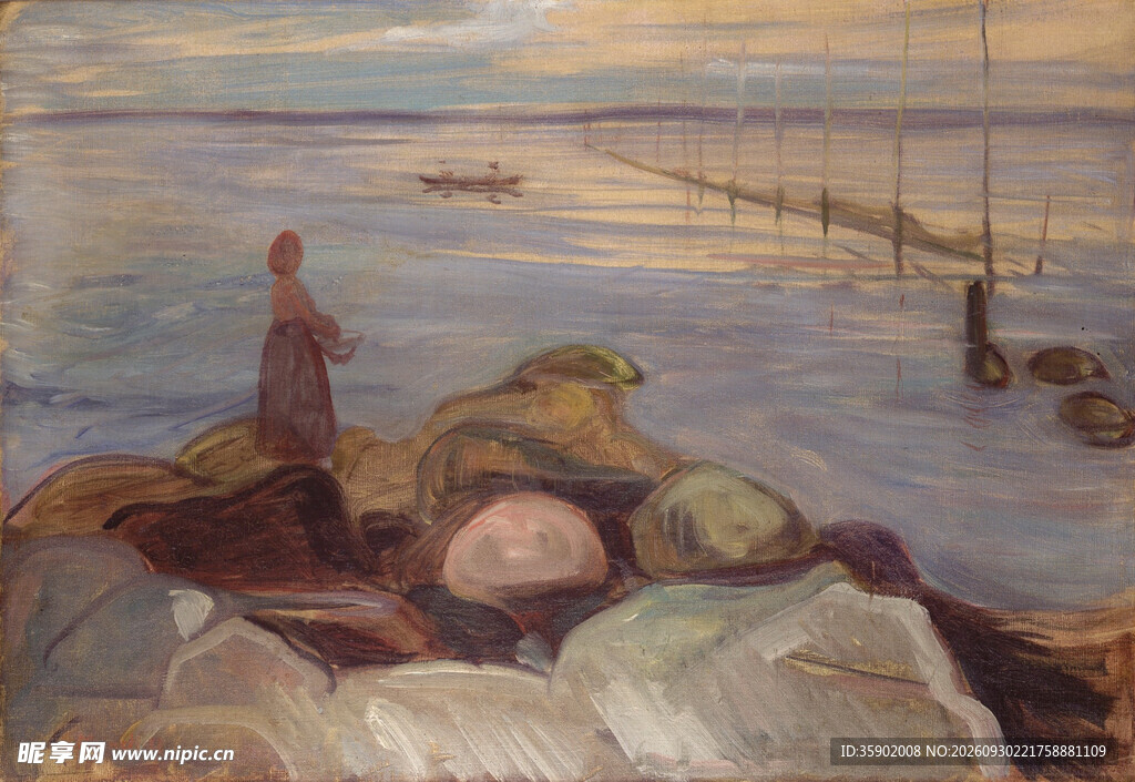 海岸远眺海景油画