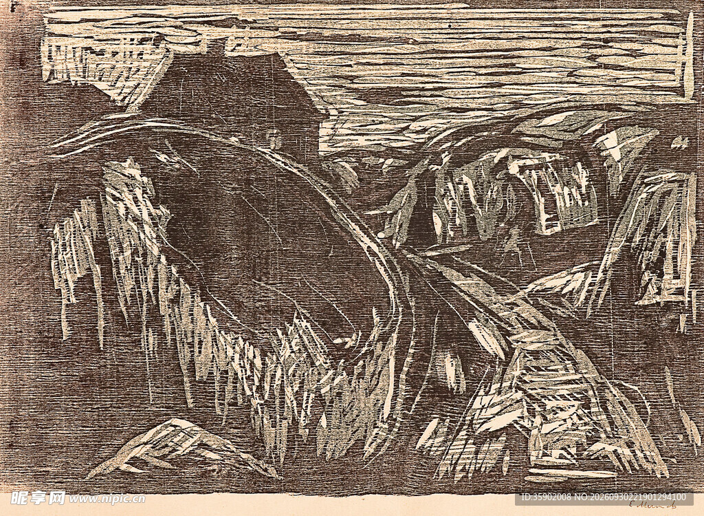 复古乡村风景版画