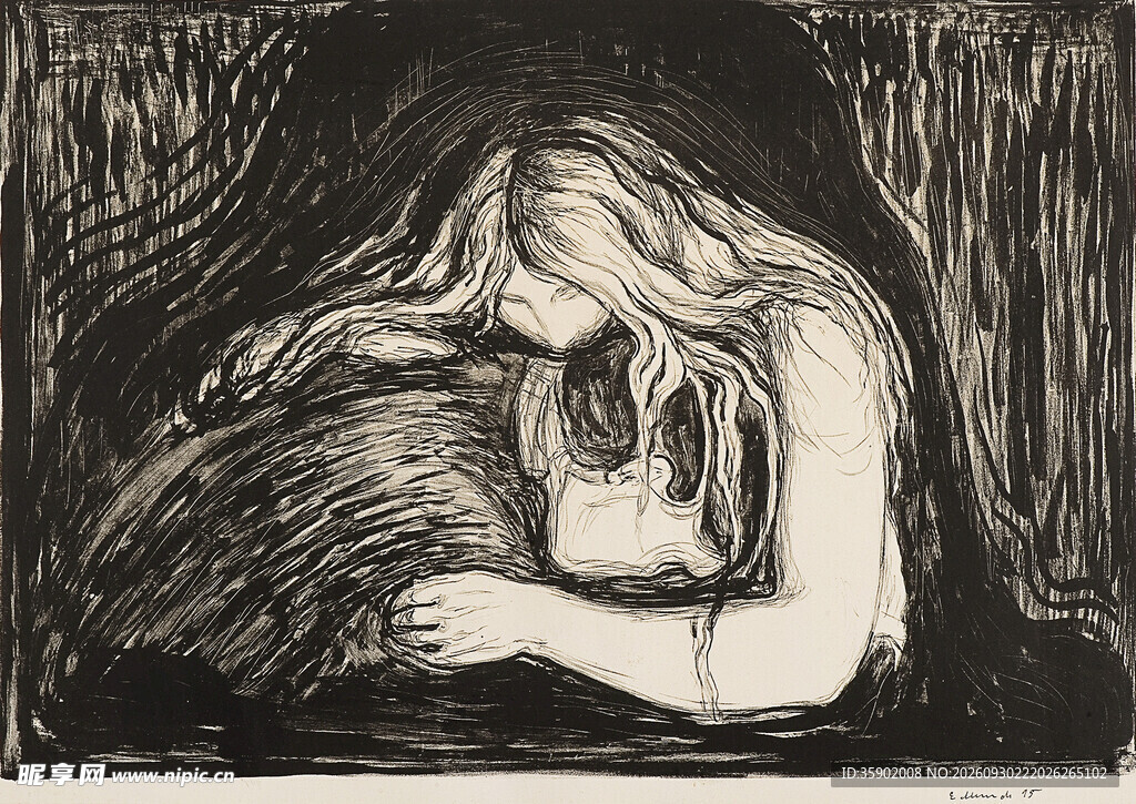 蒙克黑白女性版画