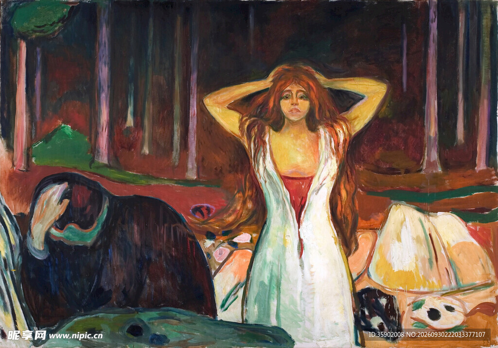 林间少女抽象油画
