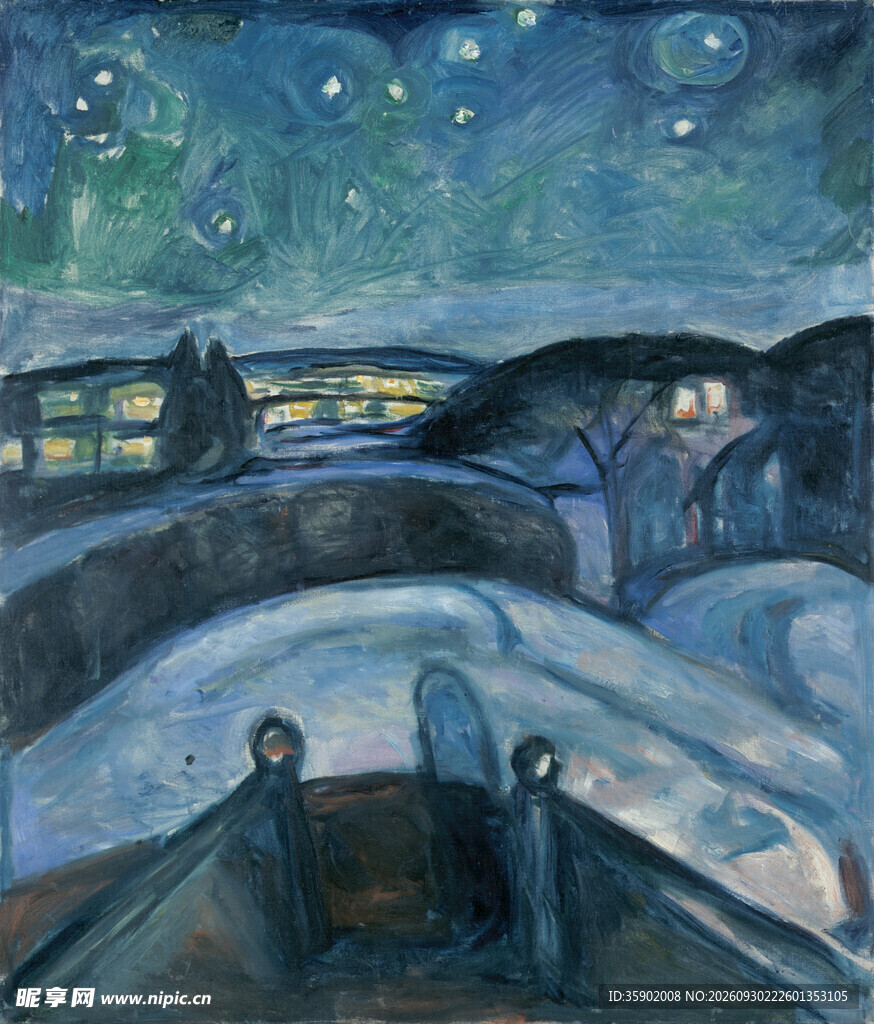 蒙克星空夜景油画作品