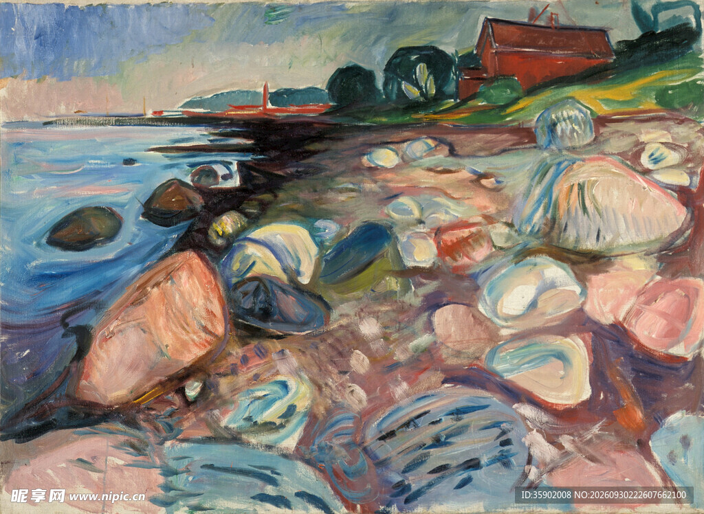 海岸石滩风景油画