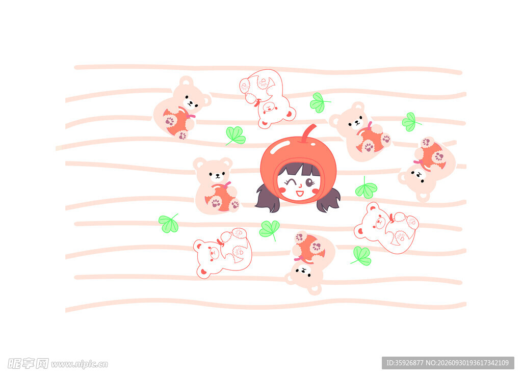 可爱南瓜头女孩卡通插画