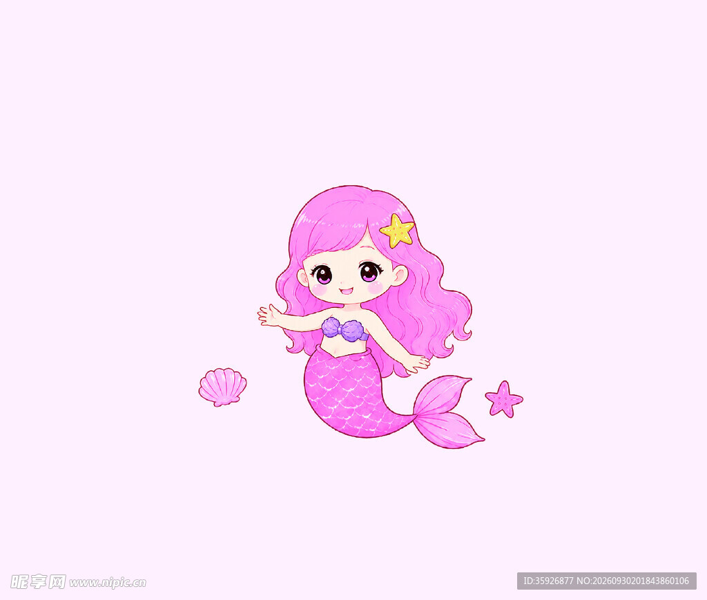 可爱粉色卡通小美人鱼