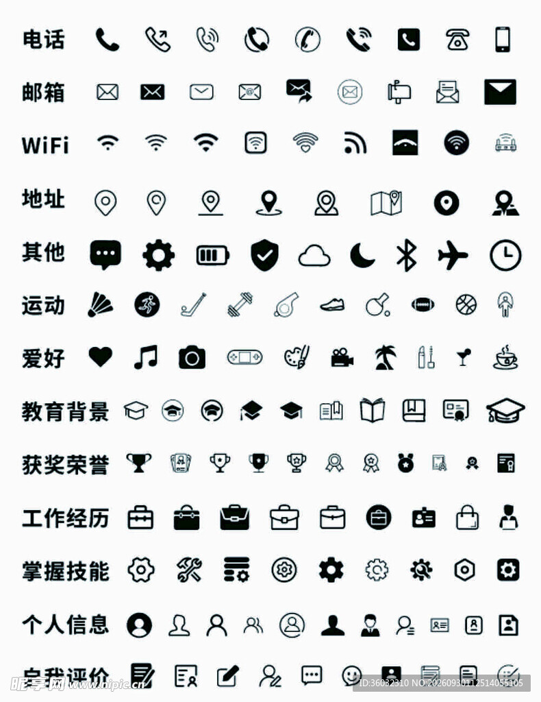 常用个人信息功能图标合集