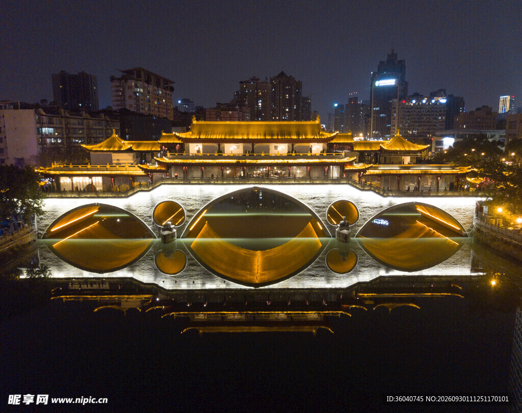古风廊桥夜景