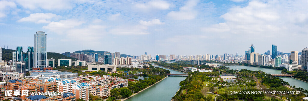 城市滨河全景风光