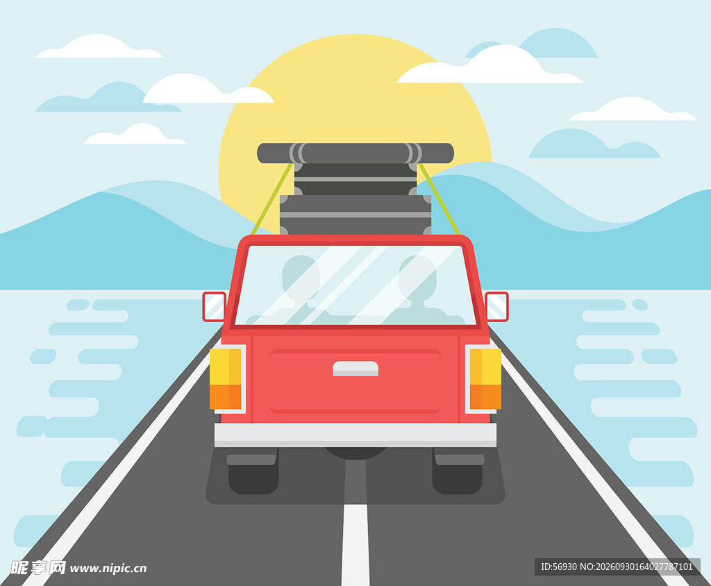 公路自驾旅行插画
