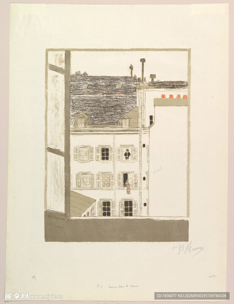 复古窗景建筑版画