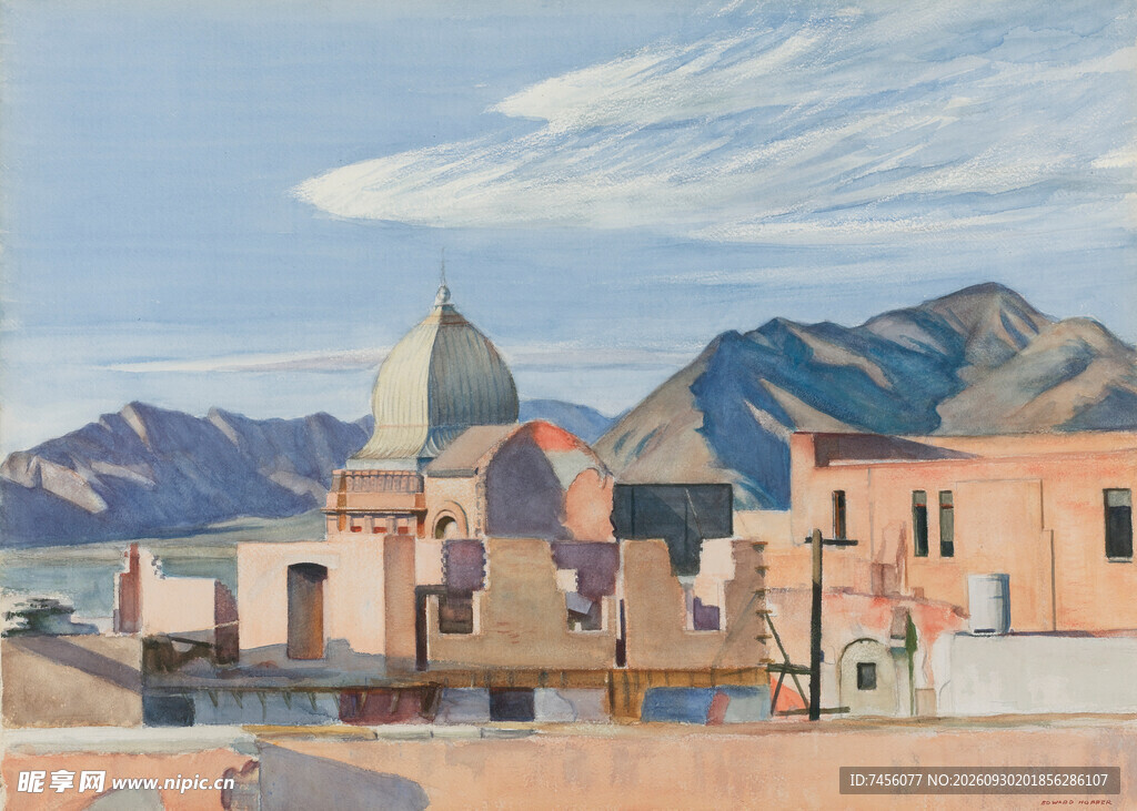山城小镇风景油画