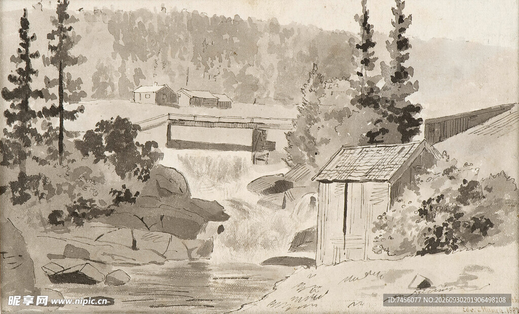 怀旧郊野风景老版画