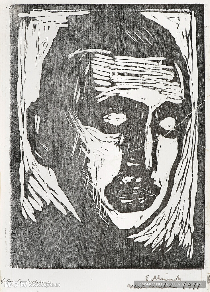 黑白木刻人像版画