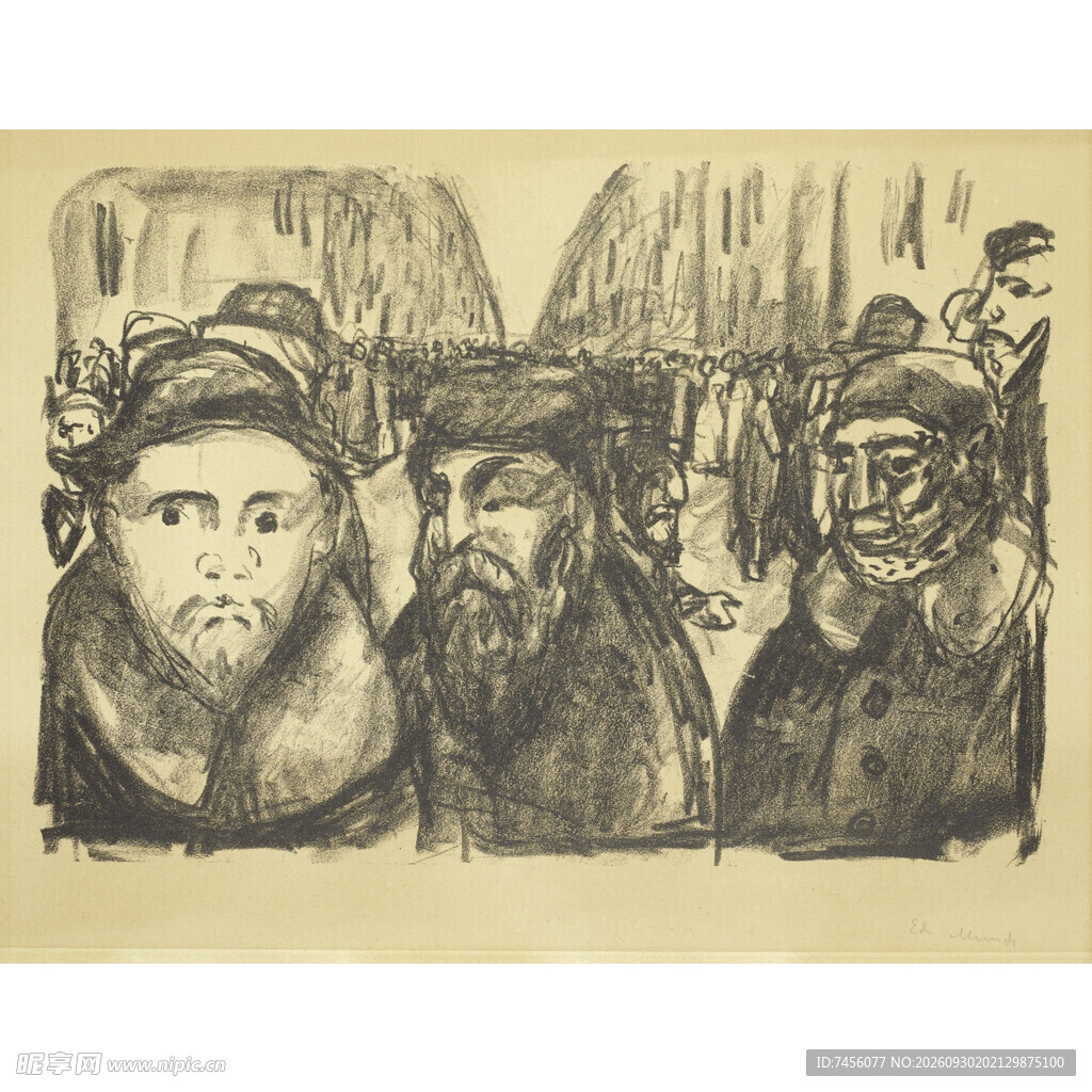 复古人物素描版画