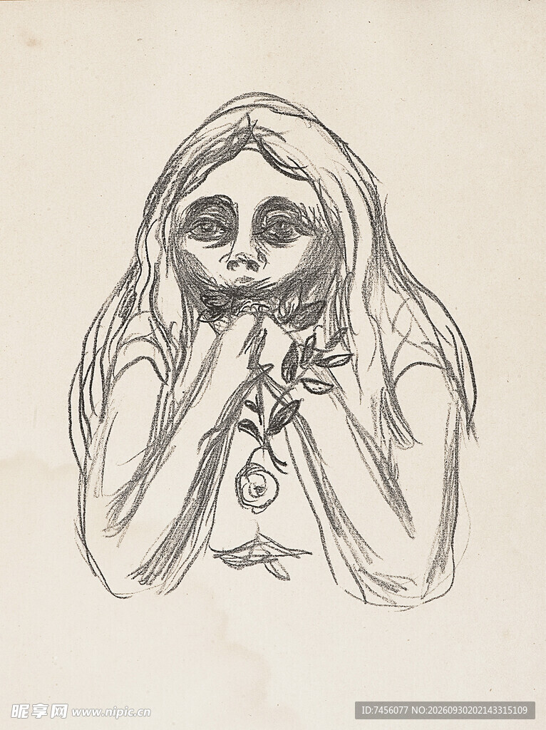 复古素描少女肖像