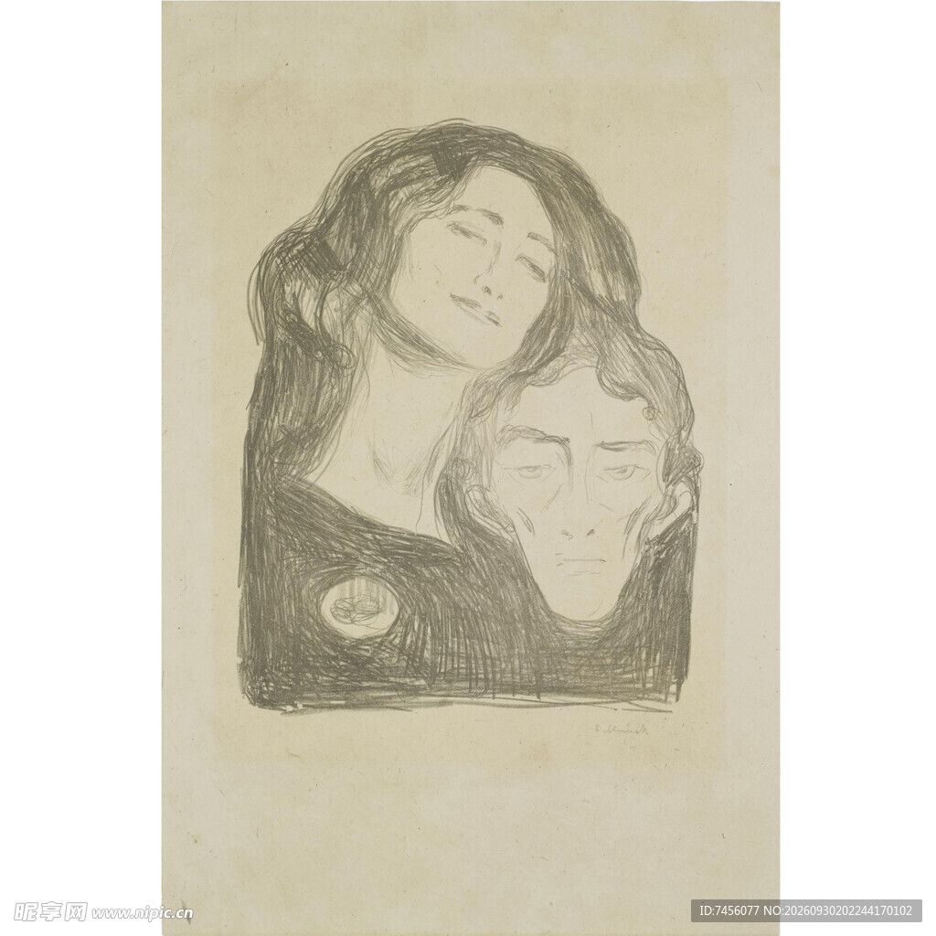复古双人女性素描肖像