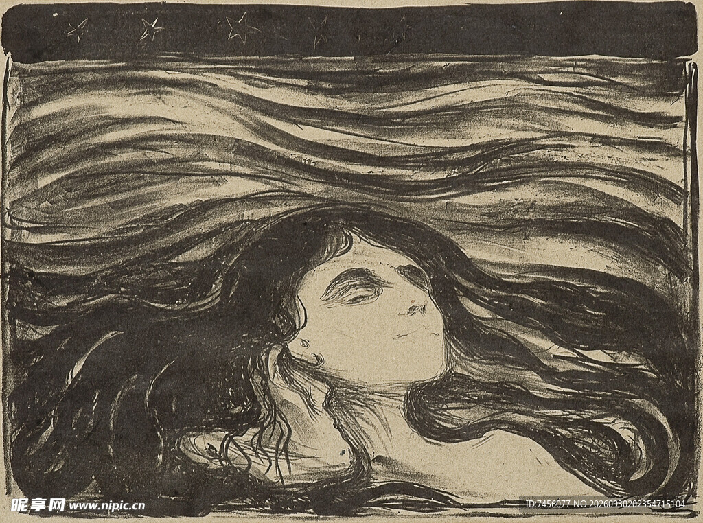 蒙克风格女子版画