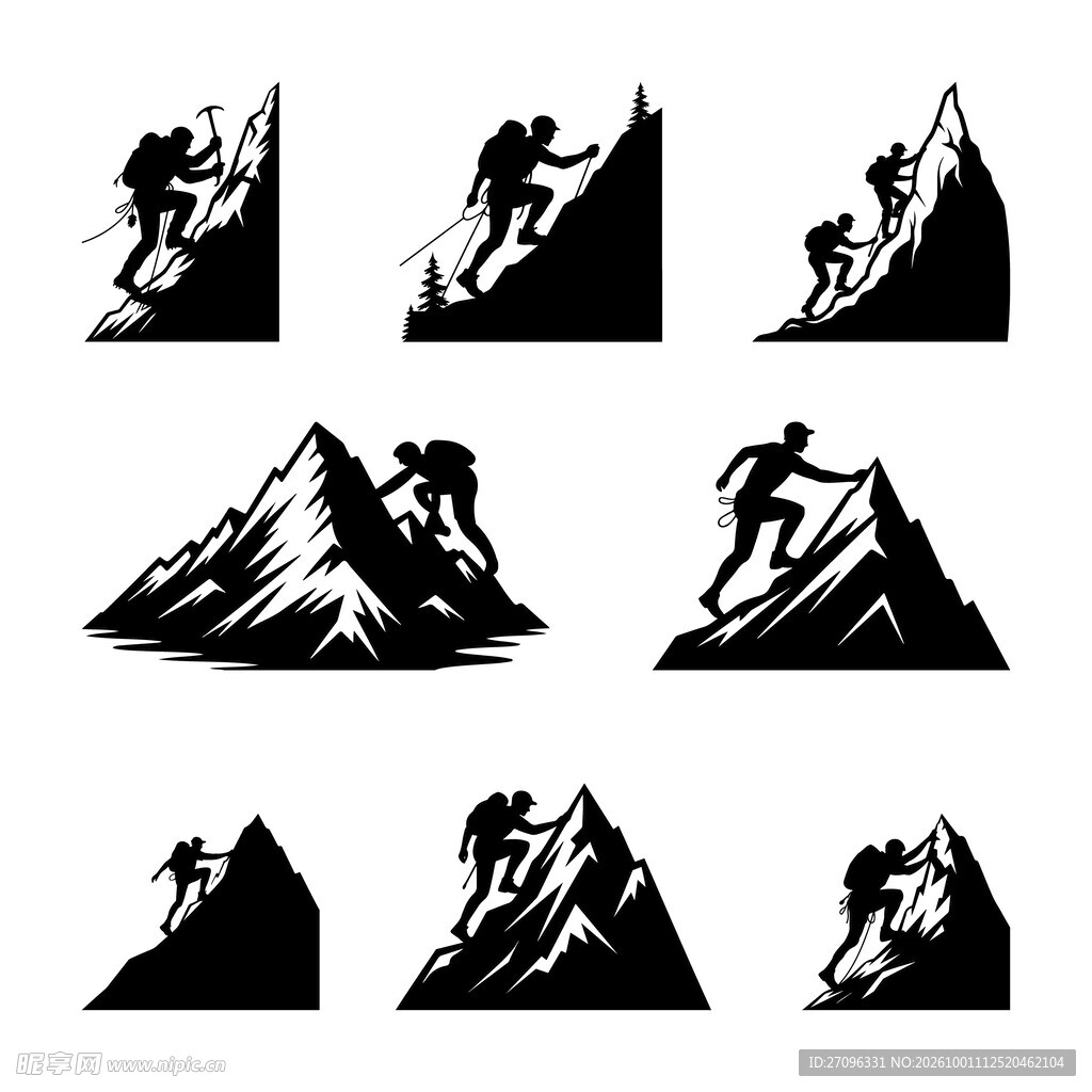 登山剪影素材