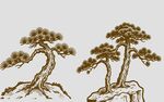 国风古松手绘插画