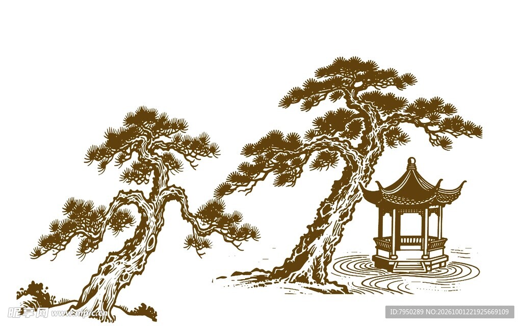 古松凉亭国风图案