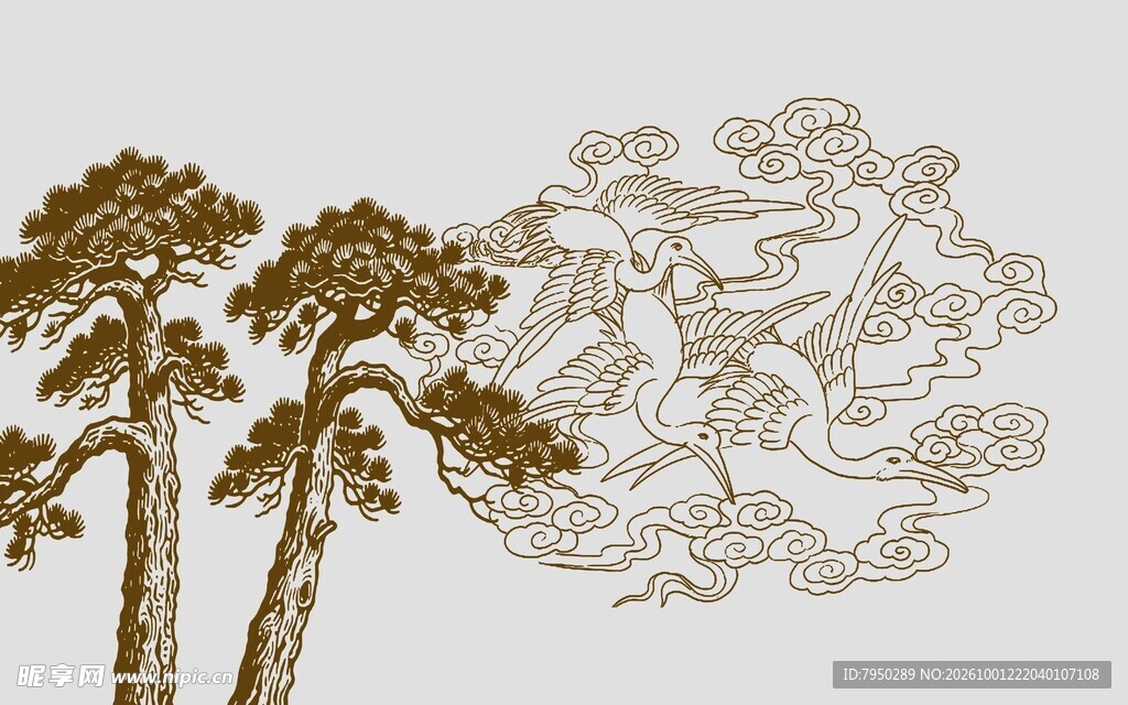 复古手绘松树图案